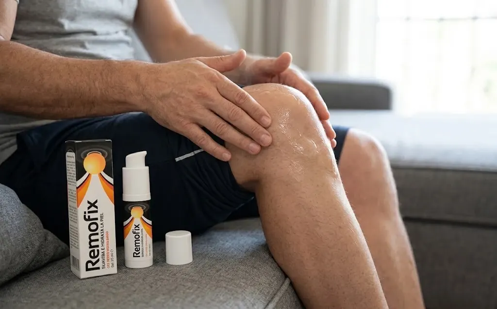 Cómo se aplica Remofix: masaje con el gel en la rodilla
